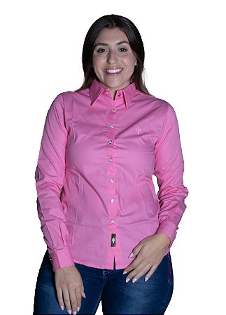 CAMISA FEMININA BÁSICA ROSA CHICLETE