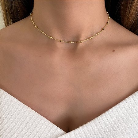 Colar choker bolinhas 3 mm