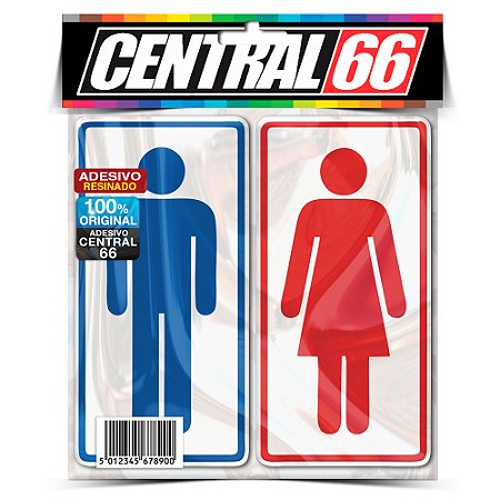 Adesivo Resinado Placa - Banheiro Homem + Mulher Separados (Azul e Vermelho)