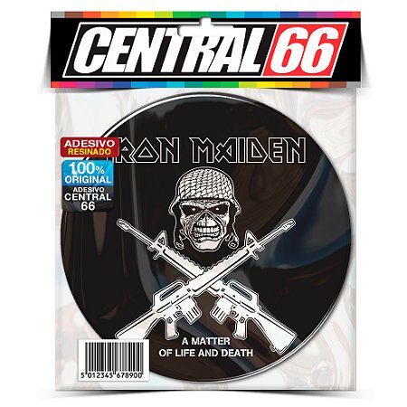 Adesivo Resinado Redondo Iron Maiden - Caveira Armas