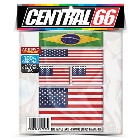 Kit Adesivos Bandeira Brazil USA Resinado