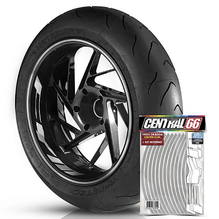 Kit Adesivo Interno de Roda G FYM + Friso Branco Prata Refletivo