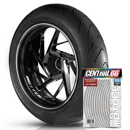 Kit Adesivo Interno de Roda P Motocar + Friso Branco Prata Refletivo