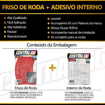 Kit Adesivo Interno de Roda P Honda + Friso Branco Prata Refletivo
