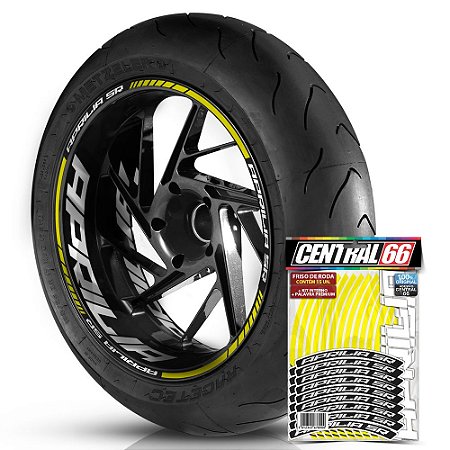 Adesivo Friso de Roda M1 +  Palavra APRILIA SR + Interno G Aprilia - Filete Amarelo