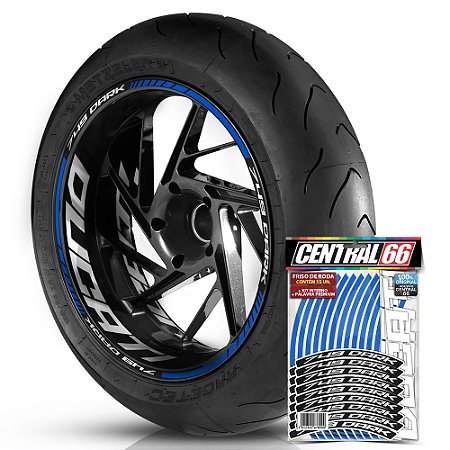 Adesivo Friso de Roda M1 +  Palavra 749 DARK + Interno G Ducati - Filete Azul Refletivo