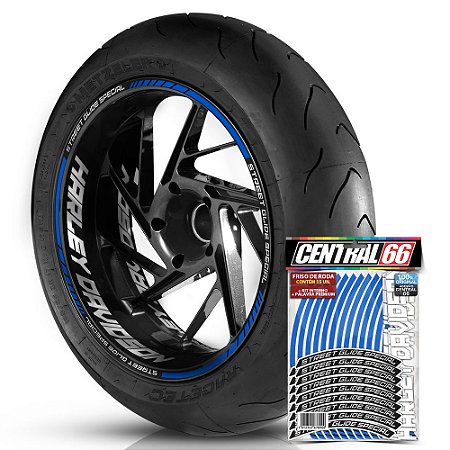 Adesivo Friso de Roda M1 +  Palavra STREET GLIDE SPECIAL + Interno G Harley Davidson - Filete Azul Refletivo