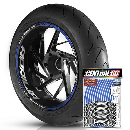Adesivo Friso de Roda M1 +  Palavra SR WWW 50 + Interno G Aprilia - Filete Azul Refletivo