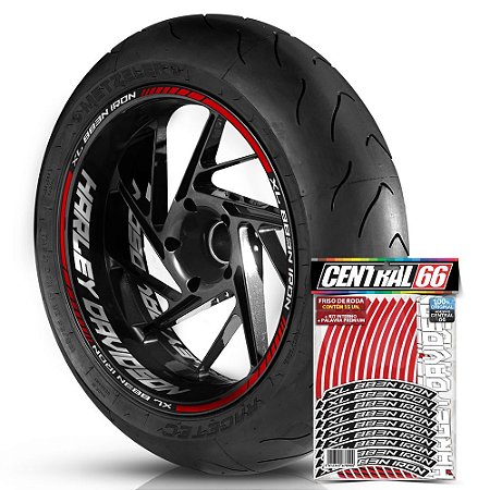 Adesivo Friso de Roda M1 +  Palavra XL 883N IRON + Interno G Harley Davidson - Filete Vermelho Refletivo