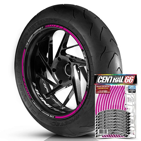 Adesivo Friso de Roda M1 +  Palavra CB 600F HORNET + Interno P Honda - Filete Rosa