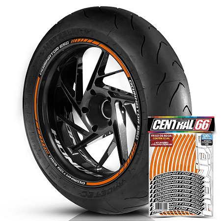 Adesivo Friso de Roda M1 +  Palavra DOMIANTOR 650 + Interno P Honda - Filete Laranja Refletivo