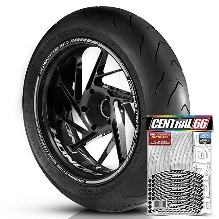 Adesivo Friso de Roda M1 +  Palavra DOMINATOR 650 + Interno P Honda - Filete Prata Refletivo