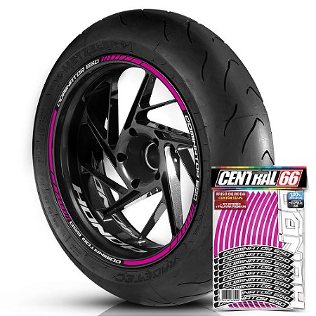 Adesivo Friso de Roda M1 +  Palavra DOMINATOR 650 + Interno P Honda - Filete Rosa