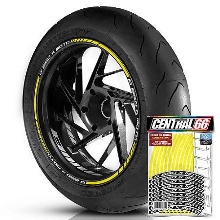 Adesivo Friso de Roda M1 +  Palavra G 650 X MOTO + Interno P BMW - Filete Amarelo