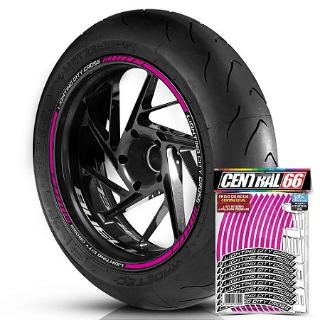 Adesivo Friso de Roda M1 +  Palavra LIGHTNING CITY CROSS + Interno P Buell - Filete Rosa