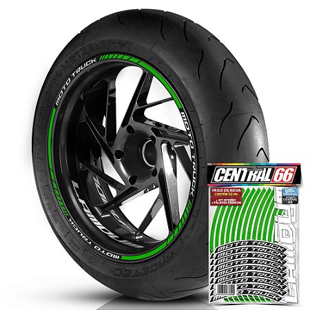 Adesivo Friso de Roda M1 +  Palavra MOTO TRUCK + Interno P Lamdum - Filete Verde Refletivo