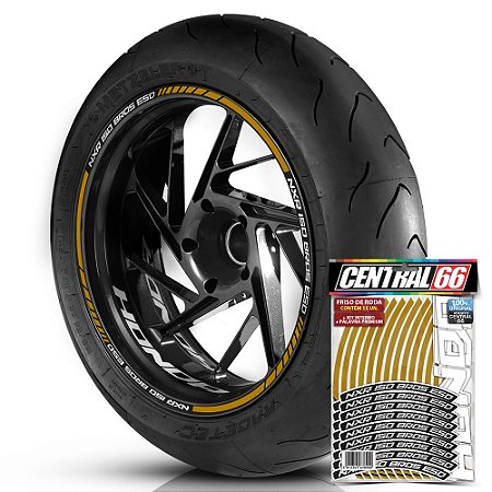 Adesivo Friso de Roda M1 +  Palavra NXR 150 BROS ESD + Interno P Honda - Filete Dourado Refletivo