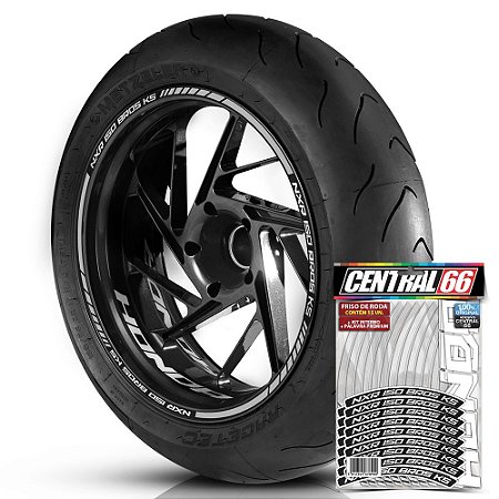 Adesivo Friso de Roda M1 +  Palavra NXR 150 BROS KS + Interno P Honda - Filete Prata Refletivo