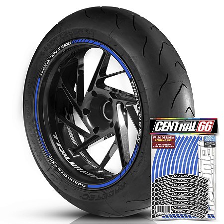 Adesivo Friso de Roda M1 +  Palavra THRUXTON R 1200 + Interno P Triumph - Filete Azul Refletivo