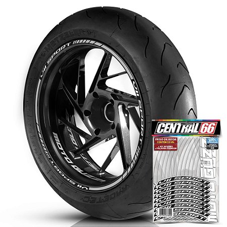 Adesivo Friso de Roda M1 +  Palavra V11 SPORT + Interno P Moto Guzzi - Filete Prata Refletivo