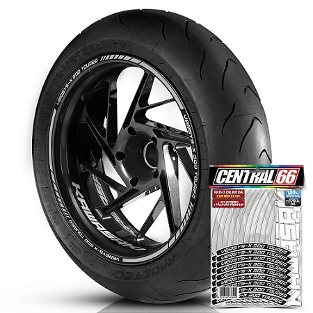 Adesivo Friso de Roda M1 +  Palavra VERSYS-X 300 TOURER + Interno P Kawasaki - Filete Prata Refletivo