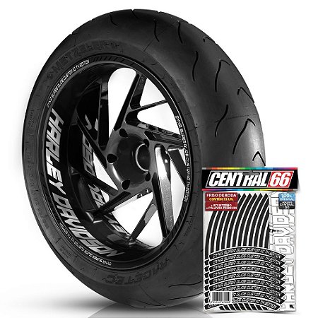 Adesivo Friso de Roda M1 +  Palavra DYNA SUPER CUSTOM 110 TH EDITION + Interno G Harley Davidson - Filete Preto