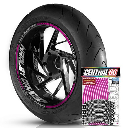Adesivo Friso de Roda M1 +  Palavra DYNA SUPER CUSTOM 110 TH EDITION + Interno G Harley Davidson - Filete Rosa