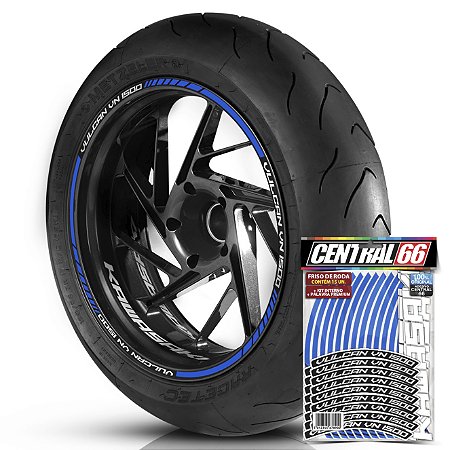 Adesivo Friso de Roda M1 +  Palavra VULCAN VN 1500 + Interno P Kawasaki - Filete Azul Refletivo