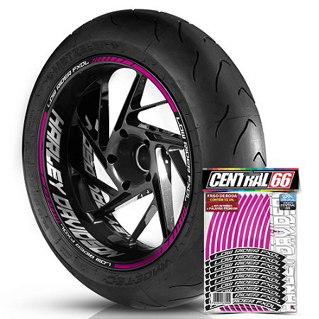 Adesivo Friso de Roda M1 +  Palavra LOW RIDER FXDL + Interno G Harley Davidson - Filete Rosa