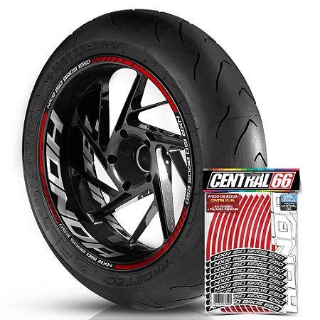 Adesivo Friso de Roda M1 +  Palavra NXR 150 BROS ESD + Interno G Honda - Filete Vermelho Refletivo