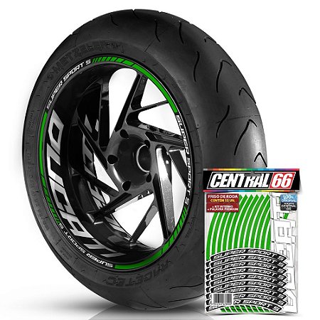 Adesivo Friso de Roda M1 +  Palavra SUPER SPORT S + Interno G Ducati - Filete Verde Refletivo
