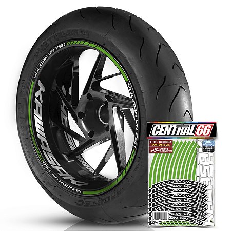 Adesivo Friso de Roda M1 +  Palavra VULCAN VN 750 + Interno G Kawasaki - Filete Verde Refletivo