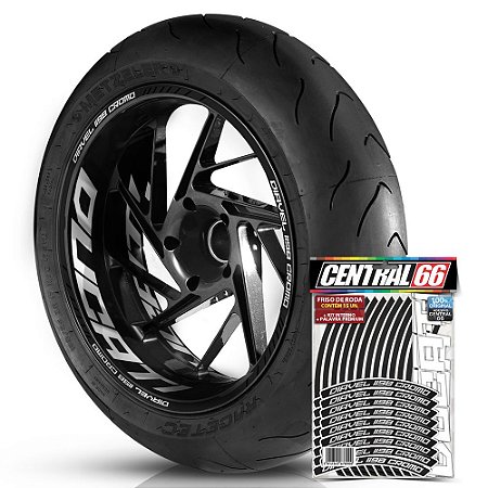 Adesivo Friso de Roda M1 +  Palavra DIAVEL 1198 CROMO + Interno G Ducati - Filete Preto