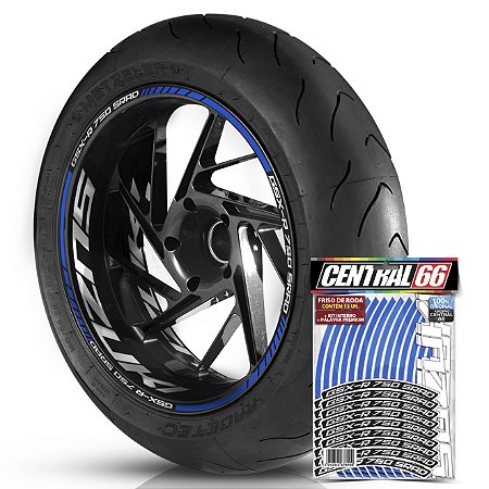 Adesivo Friso de Roda M1 +  Palavra GSX R 750 SRAD + Interno G Suzuki - Filete Azul Refletivo