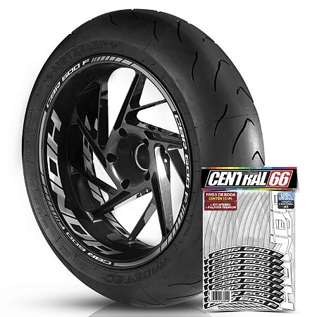 Adesivo Friso de Roda M1 +  Palavra CBR 600 F + Interno G Honda - Filete Prata Refletivo