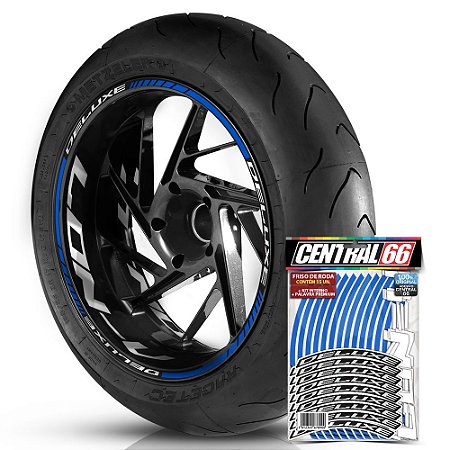 Adesivo Friso de Roda M1 +  Palavra DELUXE + Interno G Lon-V - Filete Azul Refletivo