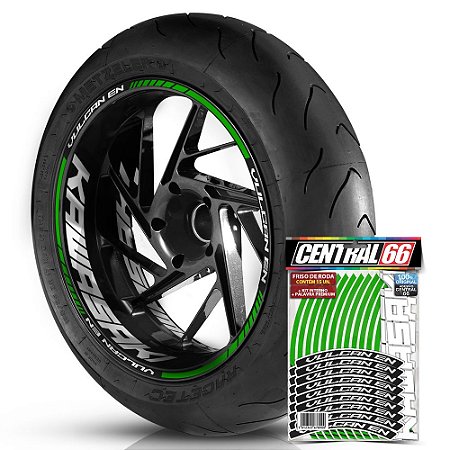 Adesivo Friso de Roda M1 +  Palavra VULCAN EN + Interno G Kawasaki - Filete Verde Refletivo