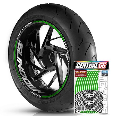 Adesivo Friso de Roda M1 +  Palavra MAX 125 + Interno G Sundown - Filete Verde Refletivo