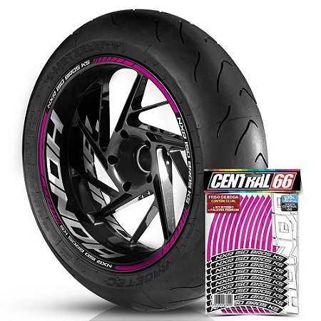 Adesivo Friso de Roda M1 +  Palavra NXR 150 BROS KS + Interno G Honda - Filete Rosa