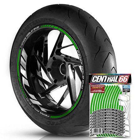 Adesivo Friso de Roda M1 +  Palavra FENIX GOLD 240 + Interno G MVK - Filete Verde Refletivo