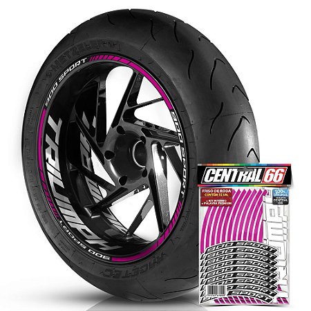 Adesivo Friso de Roda M1 +  Palavra 900 SPORT + Interno G Triumph - Filete Rosa
