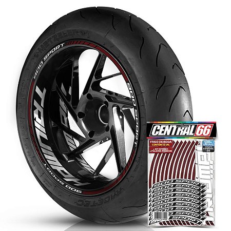 Adesivo Friso de Roda M1 +  Palavra 900 SPORT + Interno G Triumph - Filete Vinho