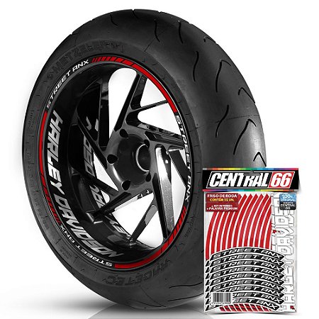 Adesivo Friso de Roda M1 +  Palavra STREET ANX + Interno G Harley Davidson - Filete Vermelho Refletivo