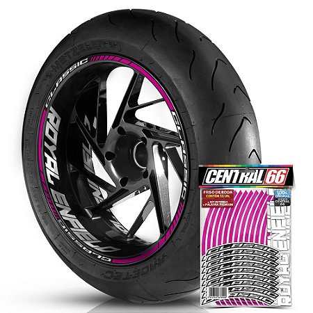 Adesivo Friso de Roda M1 +  Palavra CLASSIC + Interno G Royal Enfield - Filete Rosa