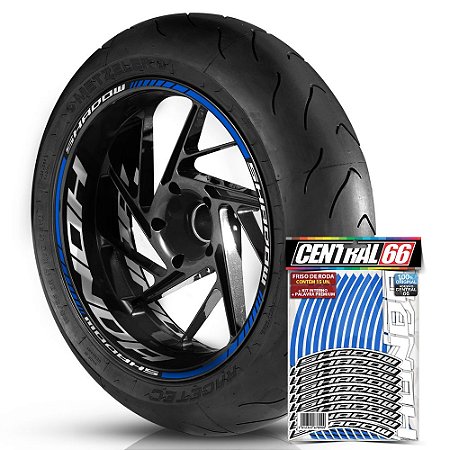 Adesivo Friso de Roda M1 +  Palavra SHADOW + Interno G Honda - Filete Azul Refletivo