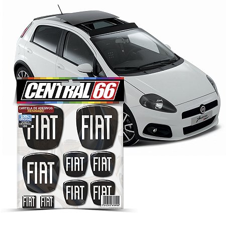 Kit 10 Adesivos Emblema Fiat Preto Black Punto Resinado M1