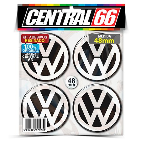 Kit 4 Adesivos Resinados Roda 48mm Volkswagen Logo Branco