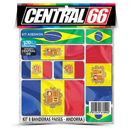 Kit 8 Adesivos Bandeiras Países Envernizado Andorra