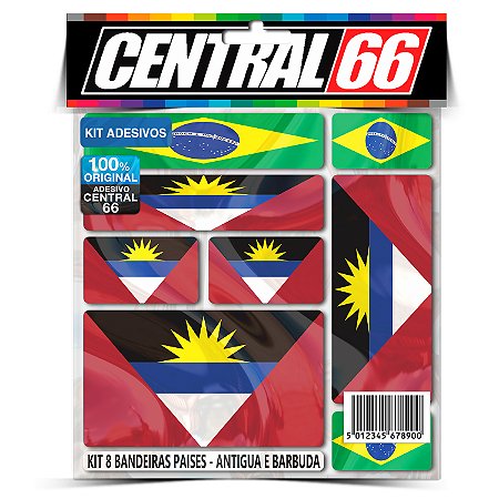 Kit 8 Adesivos Bandeiras Envernizado Antígua e Barbuda