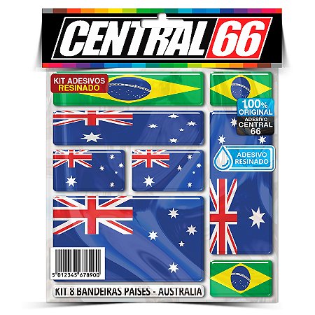 Kit 8 Adesivos Bandeiras Países Resinado Austrália